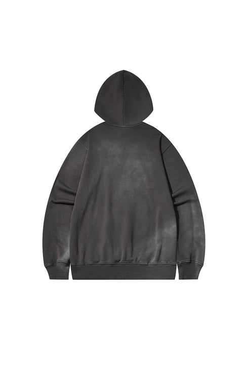 White Ink Printed Logo Long Sleeve Hoodie-Dark Grey